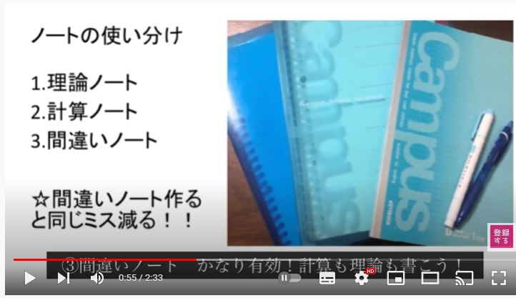 画面右側にはコクヨキャンパスノートがおかれている。
画面左側には、ノートの使い分けについて文字で書かれている。